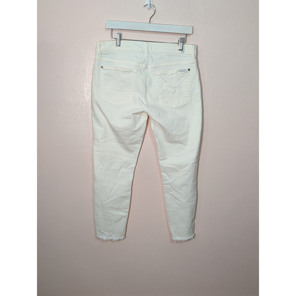 7 For All Mankind Cropped Jeans White Raw Hem Boho Minimalist Size 31 - Picture 4 of 9